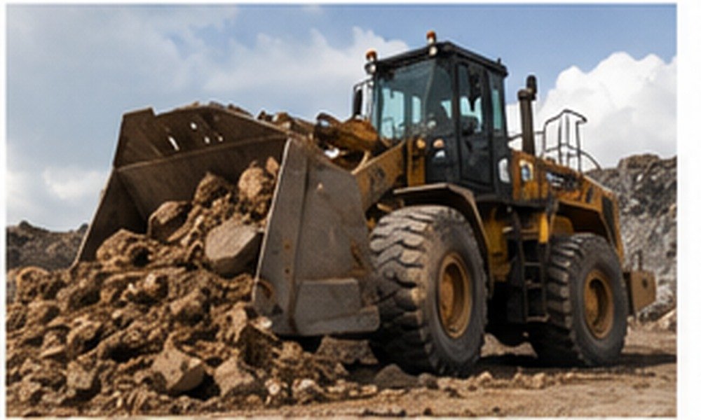 Heavy equipment handling material